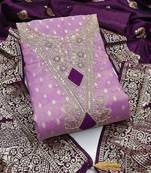 Lavender Simmer Silk Jacquard With Embroidery Work Unstitched Dress Material