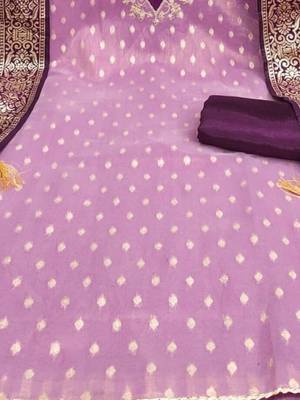 Lavender Simmer Silk Jacquard With Embroidery Work Unstitched Dress Material 4