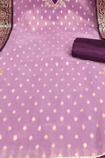 lavender ` silk jacquard with embroidery work unstitched dress material