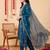 Teal embroidered chinon kurta trouser dupatta set