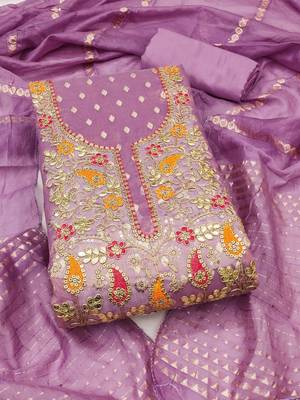 Embroidered Art Silk Unstitched Dress Material 2