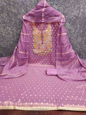 Embroidered Art Silk Unstitched Dress Material 3