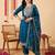 Teal embroidered chinon kurta trouser dupatta set