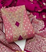 Pink Simmer Silk Jacquard With Embroidery Work Unstitched Dress Material