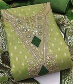 Green Simmer Silk Jacquard With Embroidery Work Unstitched Dress Material