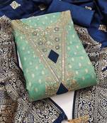 Blue Simmer Silk Jacquard With Embroidery Work Unstitched Dress Material