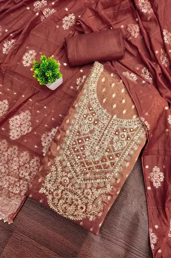 women shimmer butti with gotta patti work unstitched dress material