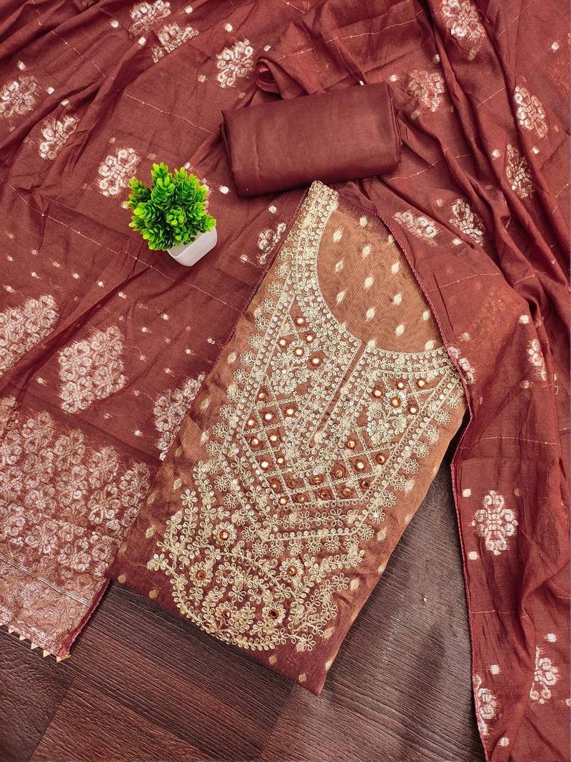 Women Simmer Butti With Gotta Patti Work Unstitched Dress Material