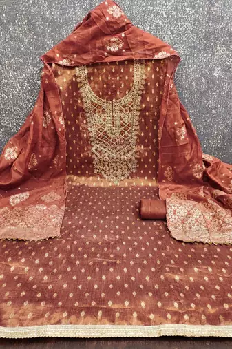 women shimmer butti with gotta patti work unstitched dress material