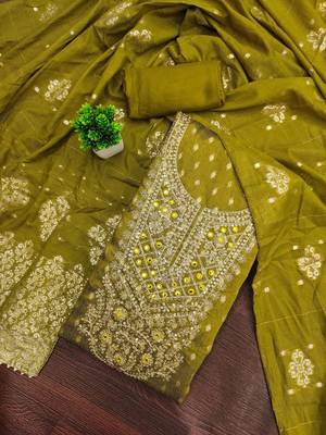 Women Embroidered Butti With Gotta Patti Work Unstitched Dress Material 1