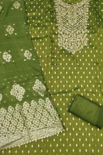women embroidered butti with gotta patti work unstitched dress material