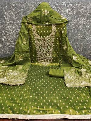 Women Embroidered Butti With Gotta Patti Work Unstitched Dress Material 3
