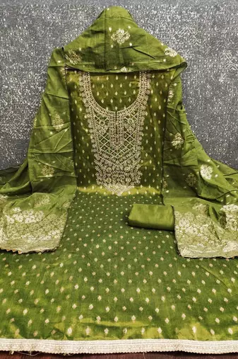 women embroidered butti with gotta patti work unstitched dress material