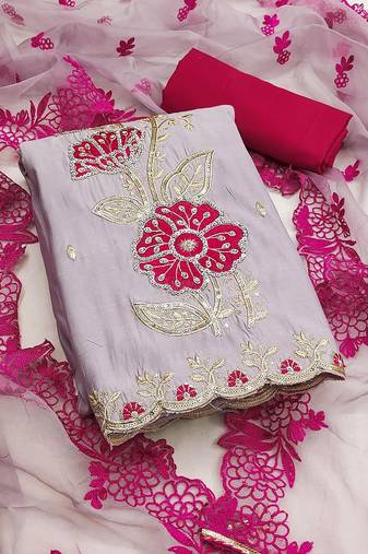 embroidered silk blend unstitched dress material