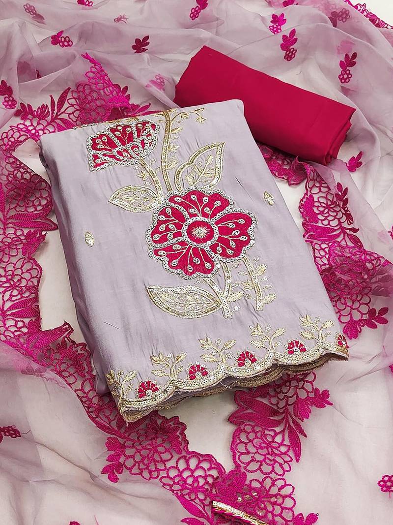 Embroidered Pure Silk Unstitched Dress Material