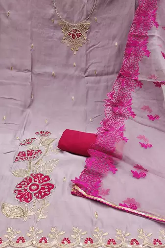 embroidered silk blend unstitched dress material