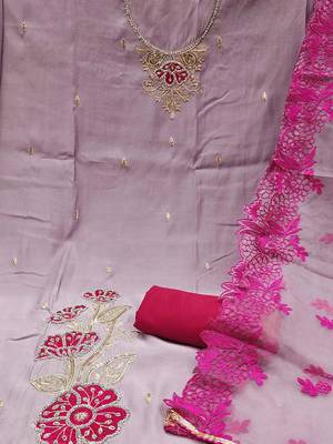 Embroidered Pure Silk Unstitched Dress Material 3
