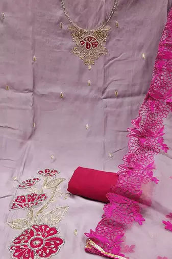 embroidered silk blend unstitched dress material