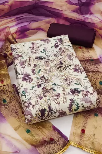floral printed zari unstitched dress material