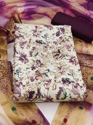 Floral Printed Zari Unstitched Dress Material 2