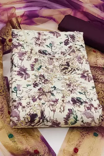 floral printed zari unstitched dress material