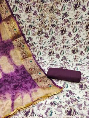 Floral Printed Zari Unstitched Dress Material 3