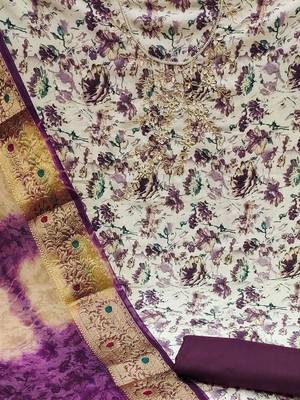 Floral Printed Zari Unstitched Dress Material 4