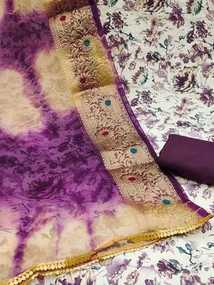 Floral Printed Zari Unstitched Dress Material 5