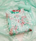 Floral Printed Thread Work Chanderi Silk Unstitched Dress Material