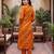 Orange printed cotton blend kurta trouser dupatta set