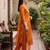 Orange printed cotton blend kurta trouser dupatta set