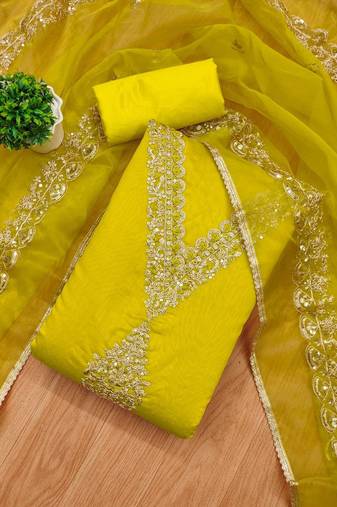floral embroidered modal chanderi unstitched dress material