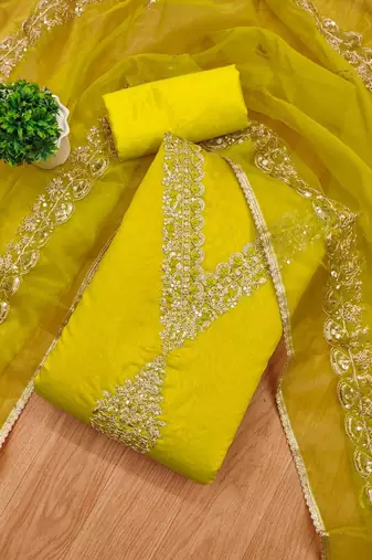 floral embroidered modal chanderi unstitched dress material
