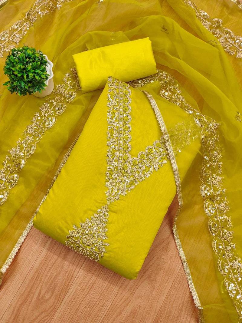Floral Embroidered Modal Chanderi Unstitched Dress Material