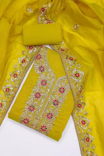 ethnic motifs embroidered sequinned chanderi silk unstitched dress material