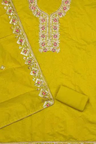 ethnic motifs embroidered sequinned chanderi silk unstitched dress material