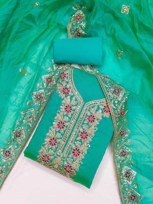 Floral Embroidered Sequinned Chanderi Silk Unstitched Dress Material 1