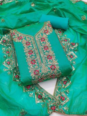 Floral Embroidered Sequinned Chanderi Silk Unstitched Dress Material 2