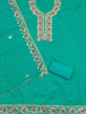 Floral Embroidered Sequinned Chanderi Silk Unstitched Dress Material 3
