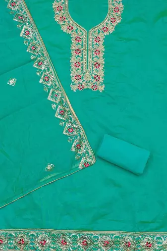 floral embroidered sequinned chanderi silk unstitched dress material