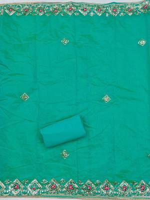 Floral Embroidered Sequinned Chanderi Silk Unstitched Dress Material 4
