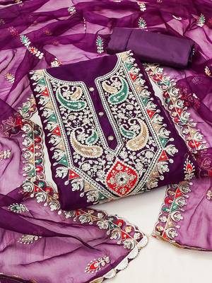 Ethnic Motifs Embroidered Thread Work Detailed Organza Unstitched Dress Material 1