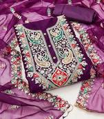 Ethnic Motifs Embroidered Thread Work Detailed Organza Unstitched Dress Material