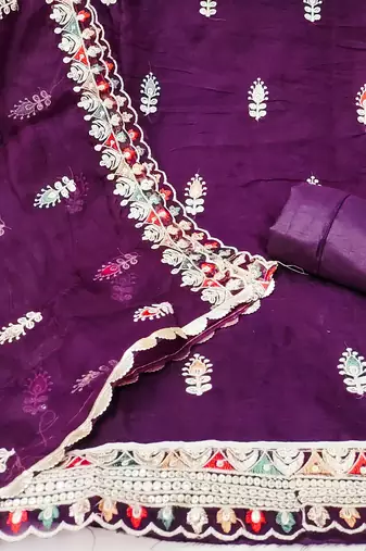Ethnic Motifs Embroidered Thread Work Detailed Organza Unstitched Dress Material