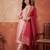 Pink embroidered silk blend kurta trouser dupatta set