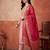 Pink embroidered silk blend kurta trouser dupatta set