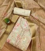 Floral Printed Beaded Organza Unstitched Dress Material