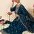 Teal embroidered silk blend kurta trouser dupatta set
