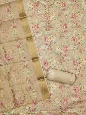 Floral Printed Beaded Organza Unstitched Dress Material 3