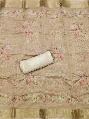 Floral Printed Beaded Organza Unstitched Dress Material 4